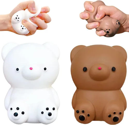 Miniatura 13 de Pelota de arcilla para aliviar el estrés de oso marrón (1 paquete) - Bola de arcilla para apretar animal esponjosa - Bolas antiestrés elásticas