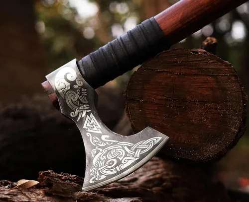 Wazir Crafts Hacha Viking Hecha a Mano | Hacha de lanzamiento de 18" de acero al carbono con mango de madera de fresno y funda de cuero | Diseño