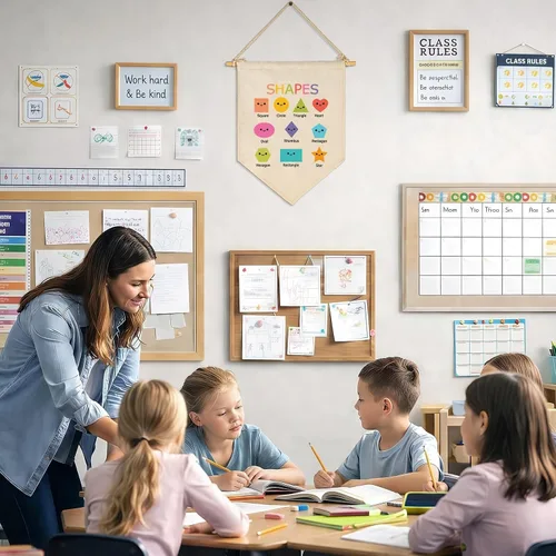 Miniatura 2 de Banner educativo con formas para decoración de pared de aula, regalo para profesores, escuela en casa, preescolar, guardería, decoración de pared