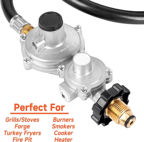 Miniatura 5 de GASPRO Regulador de propano de dos etapas de 10 pies con manguera P.O.L. y 3/8 de pulgada de rosca hembra para RV, parrilla, estufa de gas, cocina