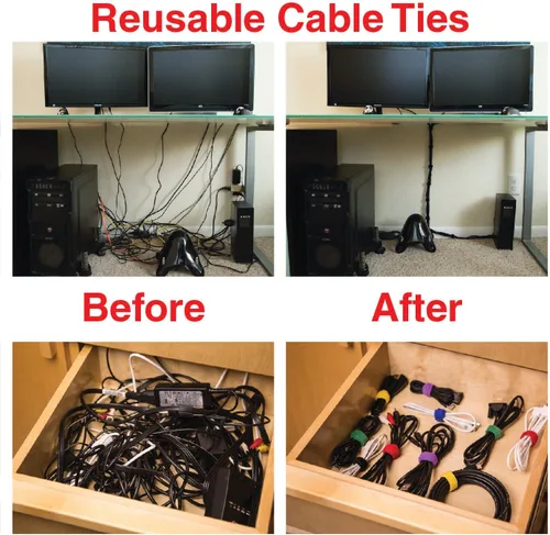 Miniatura 7 de Correas y bridas reutilizables de terciopelo suave al tacto, paquete de 26 combinados, surtido de 26 unidades, organizador de cables de gancho