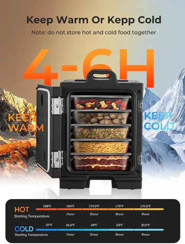 Miniatura 2 de Calentador de alimentos con ruedas, calentador de alimentos de carga frontal de 82 cuartos de galón, contenedor de alimentos aislado LLDPE con asas