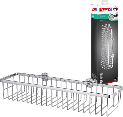 Miniatura 9 de tesa® Aluxx - Cesta de ducha pequeña, aluminio cromado brillante, autoadhesiva, tecnología de montaje adhesiva, 1.969 in x 8.661 in x 4.016 in