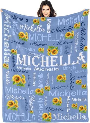 Miniatura 26 de Manta personalizada con nombre, manta personalizada con nombre, mantas personalizadas con texto, mantas de girasol, regalo personalizado para el día