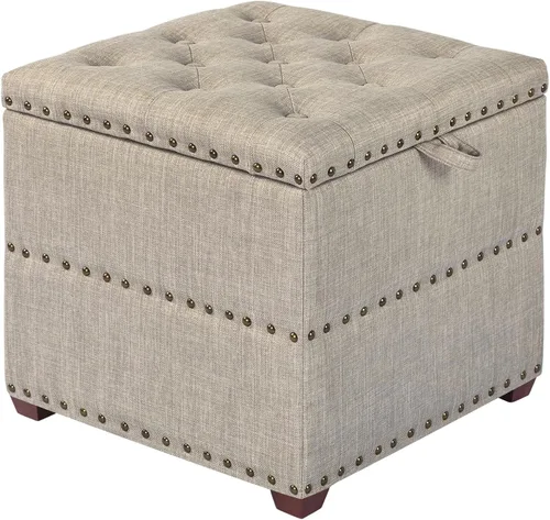Miniatura 12 de Adeco Otomana de almacenamiento cuadrado de 17" con tapa de bandeja reversible, reposapiés de pana para sala de estar, pequeña mesa de café y mesa