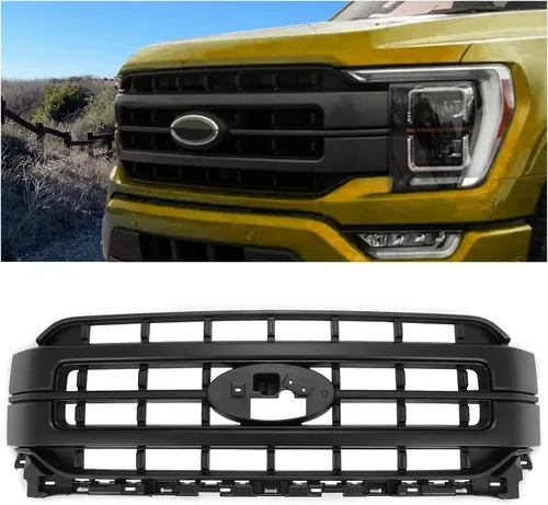 KUAFU Parrilla para parachoques delantero compatible con Ford F150 2021-2023 Sport Lariat, reemplazo para ML348200GE, pintada en negro