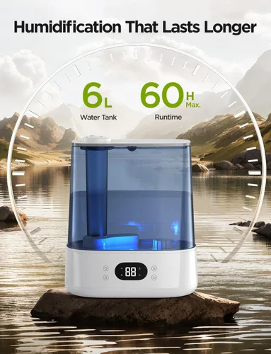 Miniatura 7 de GoveeLife Humidificadores inteligentes para dormitorio, llenado superior de niebla fría de 6 litros para habitación grande, sensor de humedad, modo