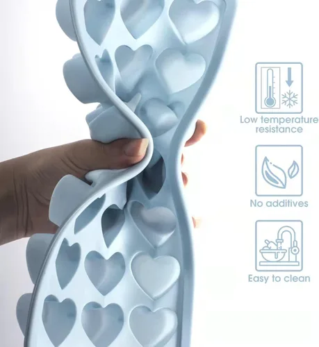 Miniatura 3 de Bandeja de cubitos de hielo en forma de corazón, molde de silicona de 21 agujeros con tapa extraíble flexible para whisky cóctel chocolate Azul