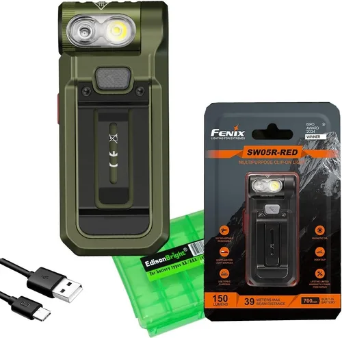 Miniatura 10 de Fenix SW05R-RED linterna de cuerpo plano con clip y luz roja con paquete de estuche de accesorios EdisonBright (negro)