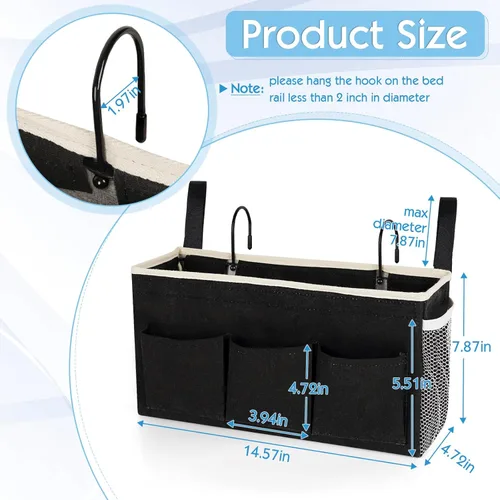 Miniatura 2 de Organizador de almacenamiento para cabecera/Bolsa de almacenamiento colgante para cabecera, literas, dormitorios, soporte para libros, teléfono