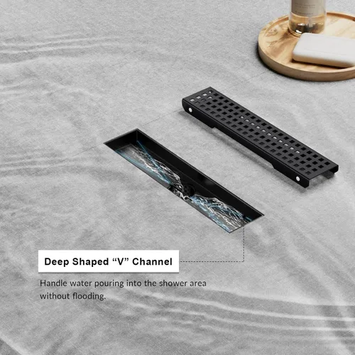 Miniatura 7 de Desagüe lineal de ducha de 12 pulgadas con rejilla extraíble, desagüe de ducha negro mate con accesorios, certificado CUPC rectángulo de drenaje