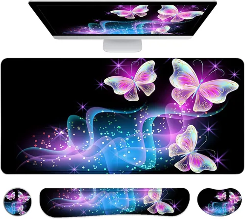 Miniatura 25 de LATEEFAH Alfombrilla de mouse con reposamuñecas, alfombrilla de escritorio + juego de reposamuñecas para teclado, almohadilla de escritorio para 4