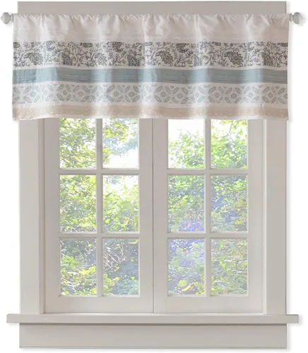 Miniatura 9 de Madison Park Dawn - Cenefa de ventana azul estampada, cenefas florales de algodón con bolsillo para barra, 50 x 18 pulgadas, verde azulado