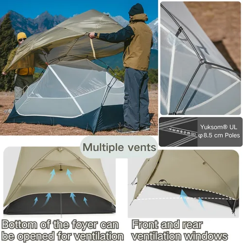 Miniatura 6 de Naturehike Mongar UL Tienda [Actualización 2025] 1.5kg/3.3lb Tiendas ultralivianas, Tienda para 1/2 personas para mochileros, 4 modos de uso, Caqui