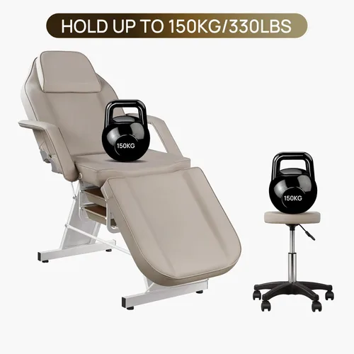 Miniatura 3 de Silla facial de masaje de 73 pulgadas, silla de tatuaje ajustable para artista con taburete, cama facial para spa, belleza, esteticista, gris