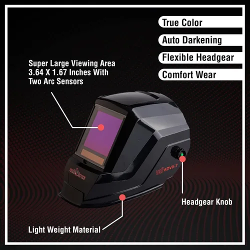 Miniatura 6 de Casco de soldadura con área de visión de 3.94 pulgadas x 3.64 pulgadas, cuenta con cuatro sensores de arco para oscurecimiento automático de sombra