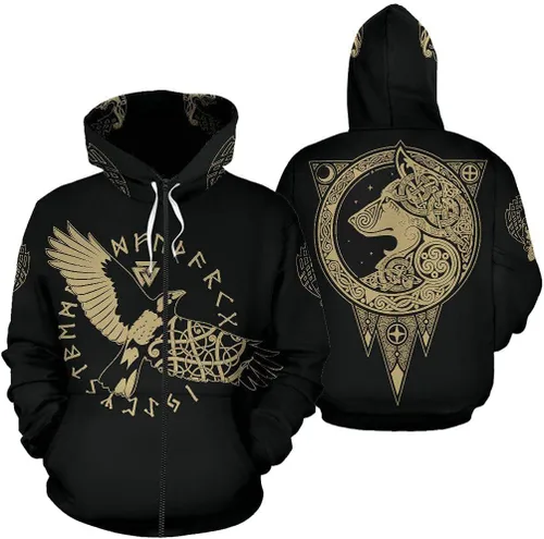 Miniatura 3 de Sudadera con capucha de Odin Raven, Viking Fenrir Wolf estampado 3D, chaqueta de otoño con bolsillo