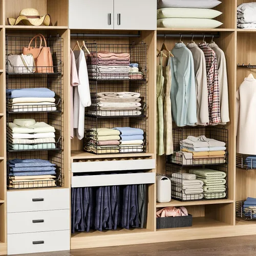 Miniatura 7 de Jakyitvi Organizador apilable de armario de 4 niveles de altura extra, contenedores de almacenamiento plegables para suéteres, jeans y ropa