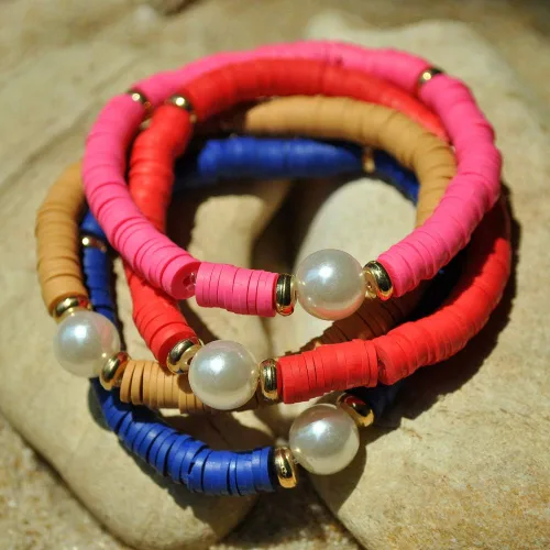 Miniatura 3 de The Woo's Bohemio Polímero Arcilla Pulsera de Discos Pulsera hecha a mano con cuentas ajustables, cuerda elástica y cuentas multicolores, pulsera