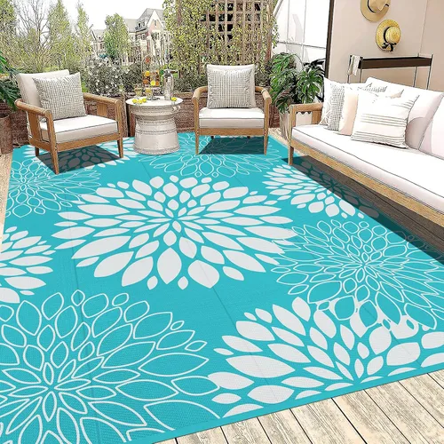 Miniatura 22 de Ileading Alfombra impermeable para exteriores de 5 x 8 pies, reversible, de paja de plástico, portátil, para interiores y exteriores, caravana