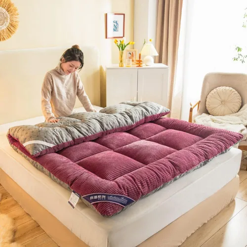 Miniatura 10 de Colchón de felpa para piso, colchón de futón japonés, colchón cálido para invierno, cama plegable, colchón enrollable, colchón de campamento, Verde