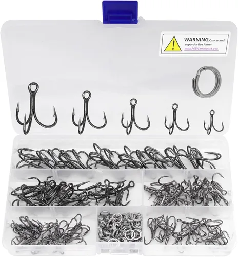 Kit de ganchos agudos de pesca, ganchos de acero de alto carbono de gran tamaño, 3 ganchos curvados redondos fuertes y afilados con anillos