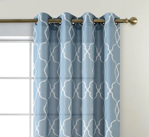 Miniatura 22 de Miuco, cortinas de imitación de lino con bordado marroquí, semitransparentes, con ojales para salón o dormitorio