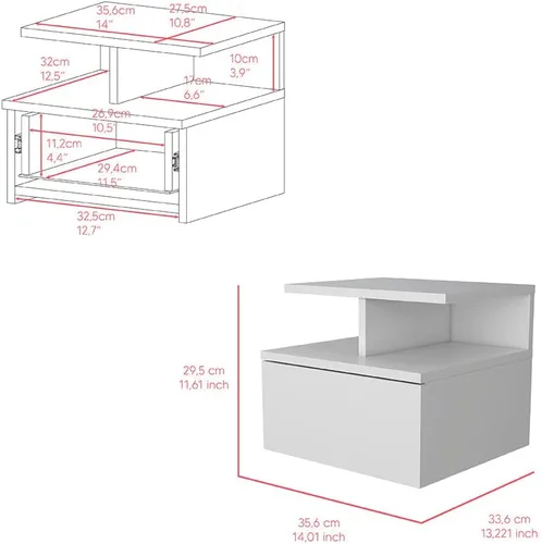 Miniatura 3 de Mesita de noche flotante Flopini, un cajón -Blanco -Dormitorio