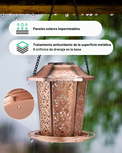 Miniatura 5 de Comederos solares para pájaros para exteriores colgantes - Comedero de pájaros de metal de grado premium, a prueba de mordidas, resistente al clima