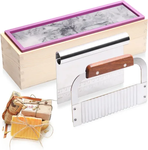 Miniatura 7 de Kit de moldes de jabón de silicona, molde de jabón rectangular flexible de 42 onzas con caja de madera y tableros divisores acrílicos, cortador