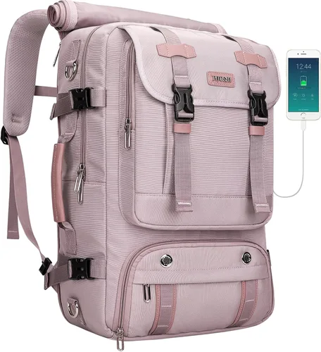 Miniatura 10 de PIJUSHI Mochila de viaje para mujeres y hombres, mochila de equipaje de mano, aprobada por vuelo, bolsa de lona convertible para laptop de 16 Negro