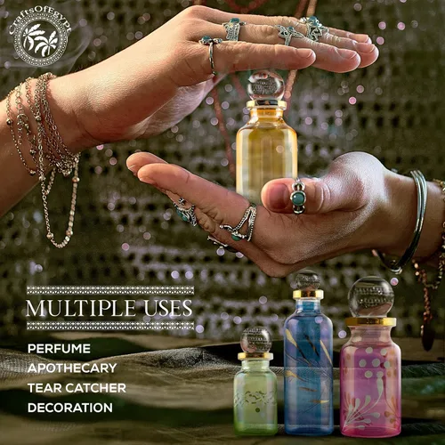Miniatura 6 de Botellas de perfume egipcias, mini botellas de vidrio vacías para perfume, aceites esenciales o poción – Juego de 30 frascos pequeños decorativos
