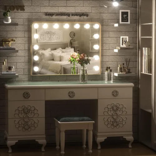 Miniatura 19 de Keonjinn Espejo de tocador Hollywood con luces y altavoz Bluetooth, 15 bombillas reemplazables, espejo de maquillaje con 2 bombillas de repuesto, 3