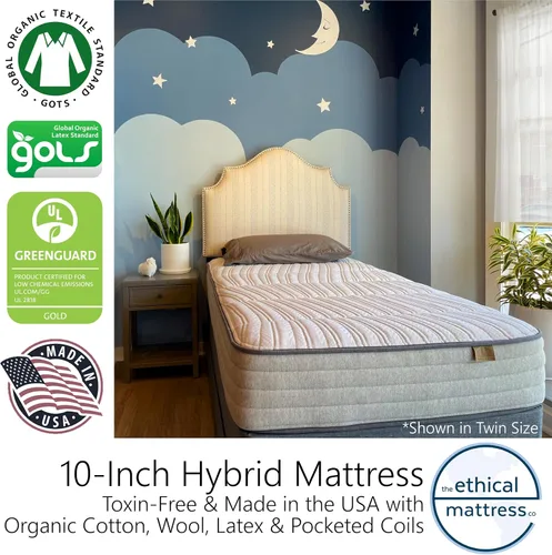 Miniatura 9 de Ethical Mattress CO - Colchón híbrido sin toxinas de 10 pulgadas, fabricado en los Estados Unidos con algodón orgánico, lana, látex y resortes