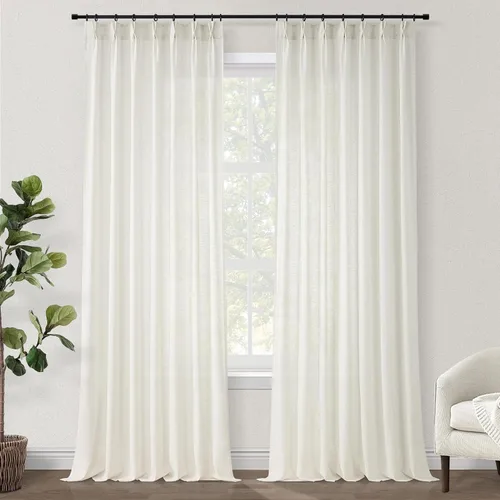Miniatura 50 de Topfinel 2 paneles de cortinas plisadas de lino beige y blanco de 63 pulgadas de largo, para dormitorio y sala de estar, cortinas semitransparentes