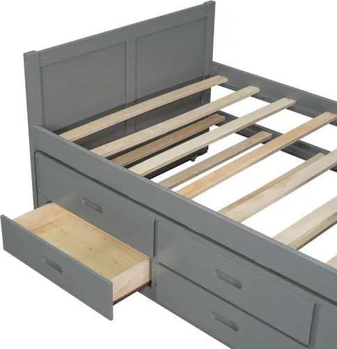 Miniatura 7 de Cama de plataforma de tamaño individual con nido y 3 cajones, escritorio pequeño, cama individual con gabinete extraíble y estantes