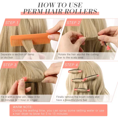 Miniatura 3 de WILLBOND 48 piezas de varillas de plástico rosa permanente larga variedad para el cabello Perm Rods Hair Curling Roller Accesorios para mujeres