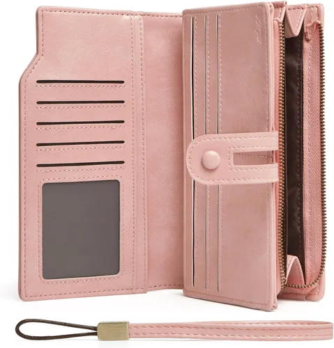 Miniatura 18 de TFKGS Billetera para mujer con bloqueo RFID de cuero, gran capacidad, porta tarjetas, cartera tipo embrague para teléfono, bolso largo de viaje