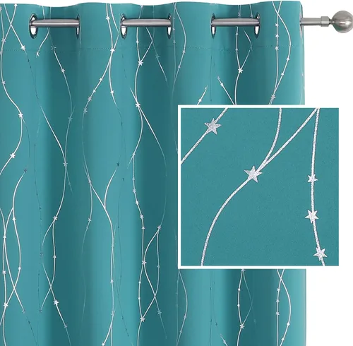 Miniatura 19 de SMILE WEAVER - Cortinas opacas azules para dormitorio de 72 pulgadas de largo, 2 paneles, diseño impreso, cortinas para oscurecer la habitación