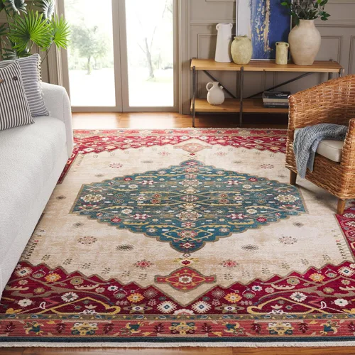 Miniatura 6 de SAFAVIEH Kashan Collection - Alfombra de pasillo, 2 pies 6 pulgadas x 8 pies, azul y rojo, diseño oriental tradicional, no desprende pelusa