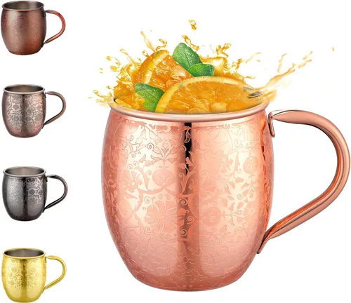 Miniatura 16 de UNISWEET Moscow Mule - Tazas de 18 onzas chapadas en cobre fina artesanía, tazas grabadas con acero inoxidable 304, para bebidas frías, cerveza, 1