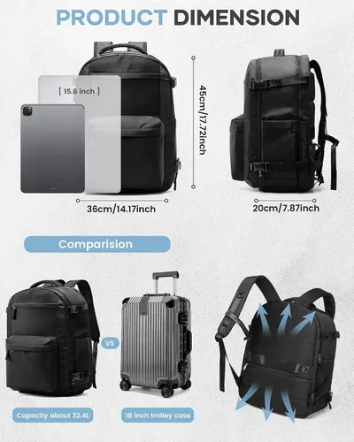 Miniatura 5 de WONHOX Mochila de viaje para mujeres y hombres, mochila para laptop con compartimento para zapatos, mochila impermeable para senderismo de equipaje