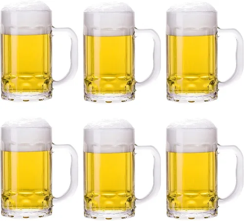 Miniatura 9 de Paquete de 2 tazas de cerveza pesadas, vasos de cerveza grandes con asa, jarras de vidrio de 14 onzas, juego de vasos de cerveza clásicos