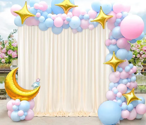 Miniatura 6 de Cortina de fondo marfil de 10 x 10 pies para fiestas, bodas, tela de poliéster, cortinas para fotos, decoración de fondo para baby shower