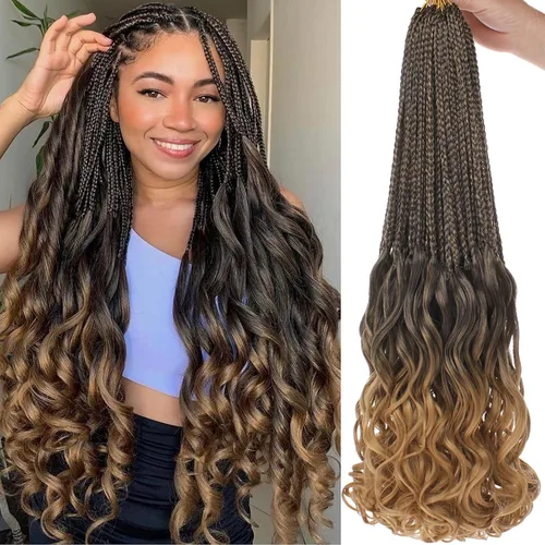 Miniatura 28 de COOKOO 10 pulgadas, 9 paquetes (135 hebras), trenzas de ganchillo rizadas francesas negras, trenzas de ganchillo negras con extremos ondulados