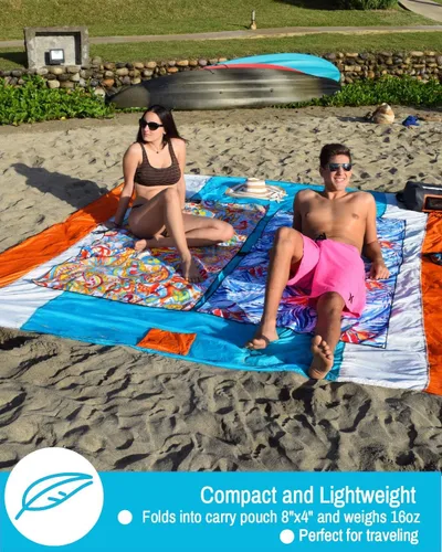 Miniatura 3 de ECCOSOPHY Manta de playa a prueba de arena, alfombra de playa de gran tamaño sin arena, 9 x 10 pies, manta ligera de picnic al aire libre anclada
