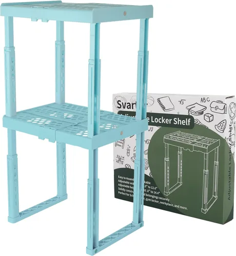 Estante de casillero ajustable de altura y ancho, organizador de casillero para el trabajo, estantes de casillero para casillero escolar, Azul