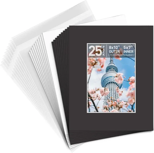 Miniatura 18 de Golden State Art, Paquete de 10 alfombrillas blancas de 8 x 10 pulgadas con núcleo blanco corte biselado para fotos de 5 x 7 + respaldo + bolsas