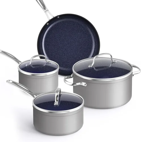 Miniatura 16 de Nuwave Juego de 3 sartenes, 8", 10", 12" forjado, ligero, G10, revestimiento de cerámica Duralon azul saludable, ultra antiadherente, lista