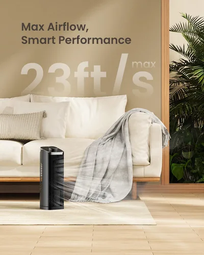 Miniatura 3 de PNTCK Ventilador para dormitorio, ventilador de torre de 13 pulgadas con 3 velocidades máximas de 23 pies/s, ventilador de escritorio oscilante